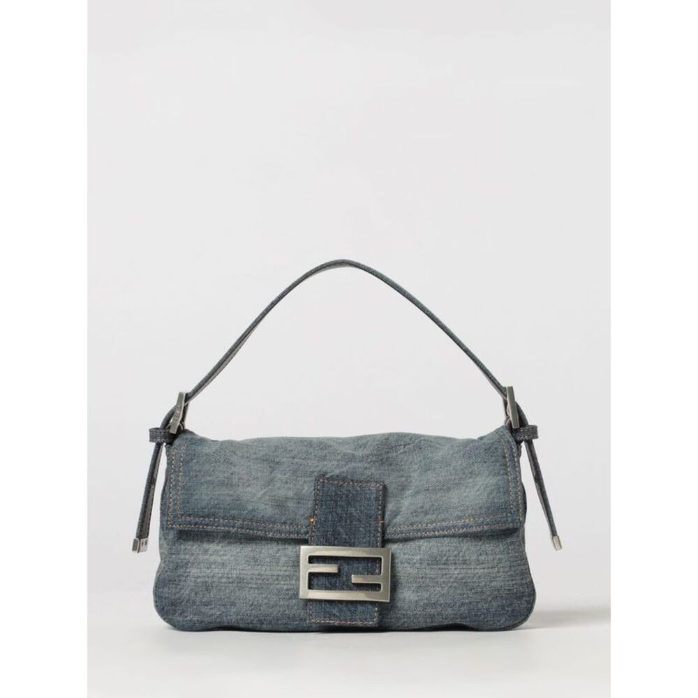 Fendi Women Fendi Baguette Blue Cotton Denim Shoulder Bag With Ff Monogram